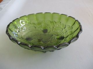 Vintage Indiana Glass Large Green Footed Harvest Grape Oval Fruit Bowl