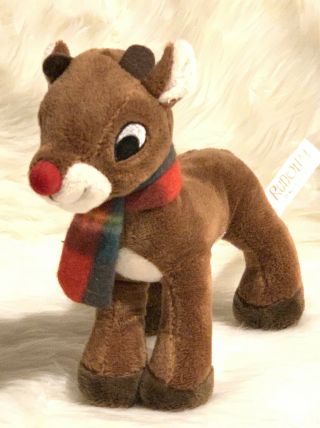 Dan Dee Rudolph The Red Nose Reindeer Stuffed 8” Plush Plaid Scarf Christmas