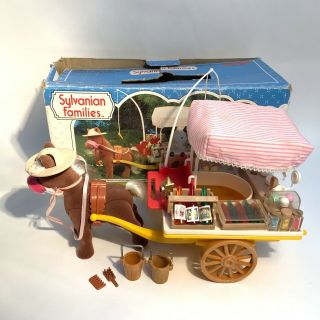 Vintage 1980s Tomy Sylvanian Families Playset - Pony & Ice Cream Cart,  Box