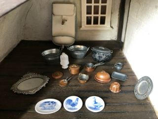 Antique German Metal Sink/basin.  Copper,  Metal Pots,  Pans.  Pottery Plates,  Etc