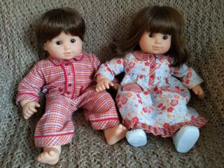 American Girl Bitty Baby Twins Dolls Brunette Hair Brown Eyes 15 " Boy & Girl