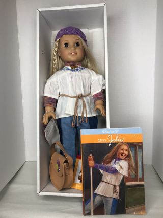 Retired American Girl Julie Doll With Outfit Book And Box Hippy Blonde