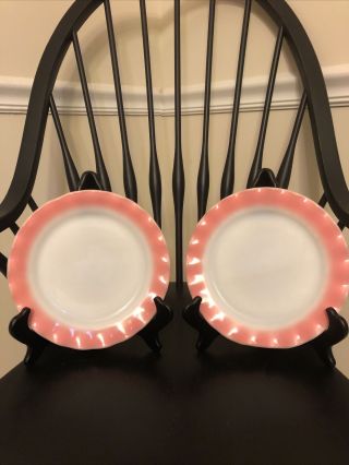 Vintage Hazel Atlas Pink Ripple Crinoline Ruffle 8 3/4” Plates (2)