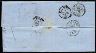 GREAT BRITAIN 2 Pairs on 1864 Folded Letter Cover Jersey to Reims France 2