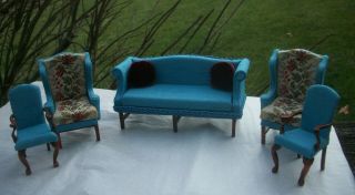 Vintage Miniature Living Room Couch Wing Chairs Side Chairs Signed 