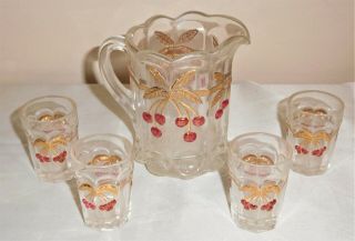 Mosser Glass Child’s Set Cherry & Cable Water Pitcher 4 