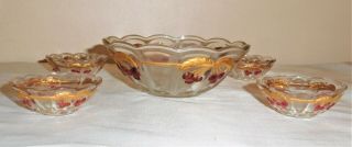 Vintage Mosser Glass Cherry & Cable Gold Overlay Children 