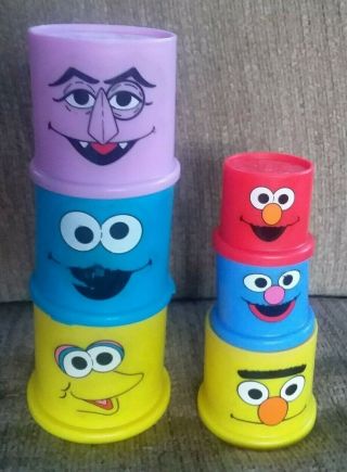 Vintage 1999 Tyco Preschool Toys Stacking Nesting Sesame Street Character Cups