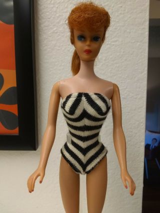 Vintage Barbie Ponytail 5 Titian 1961 Swimsuit Japan Lovely