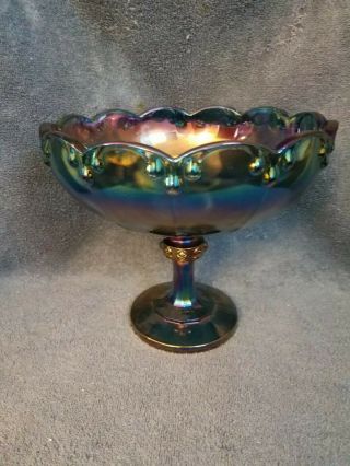 Vintage Indiana Glass Blue Carnival Teardrop Garland Compote Pedestal Candy Dish