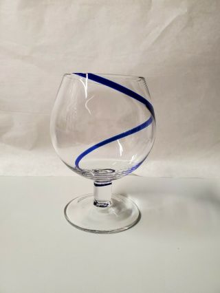 Pier 1 Swirline 5 1/4 " Tall Balloon Wine Glass Goblet Cobalt Blue