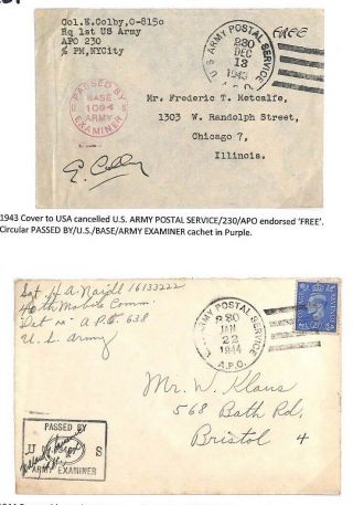 Bc229 1943 1944 Gb Bristol Ww2 Us Army Postal Service Apo 230 Covers{2}