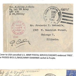 BC229 1943 1944 GB BRISTOL WW2 US Army Postal Service APO 230 Covers{2} 2