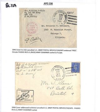 BC229 1943 1944 GB BRISTOL WW2 US Army Postal Service APO 230 Covers{2} 3