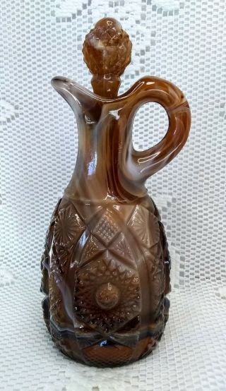 Vintage Imperial Glass Chocolate End Of Day Slag Glass Cruet Bottle With Stopper