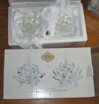 Shannon Crystal By Godinger,  Set Of 2 Crystal Lotus Candle Holders,  Box