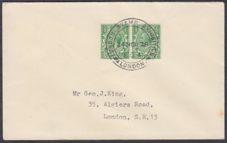 1928 Kgv 1/2d Green Pair,  London Stamp Exhibition Shs To George J.  King,  London