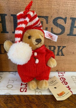 Steiff Sleepy Mohair Bear In Knitted Pjs Christmas Ornament: Limited Fao Schwarz