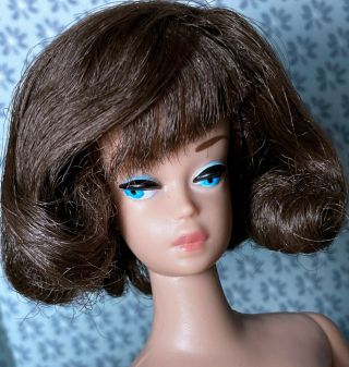 Vintage Barbie American Girl Side Part Brunette Wig In Vg