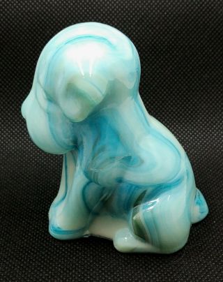Boyd POOCHE - Pooch the Dog - Blue White Uranium Metallic Slag Glass Paperweight 3