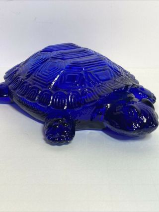 Cobalt Blue Glass Turtle Candy Dish Trinket Box With Lid