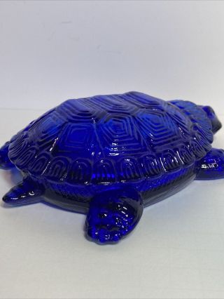 Cobalt Blue Glass Turtle Candy Dish Trinket Box with Lid 2