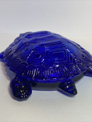 Cobalt Blue Glass Turtle Candy Dish Trinket Box with Lid 3
