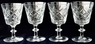 4 Vintage Retro Diamond Cut Crystal Wine Glasses 125ml
