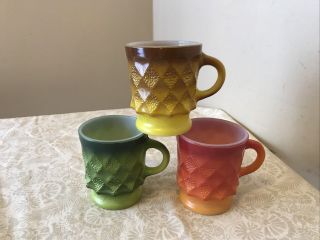 Vintage Anchor Hocking Fire King Coffee Cups Mugs Kimberly Diamond Pattern