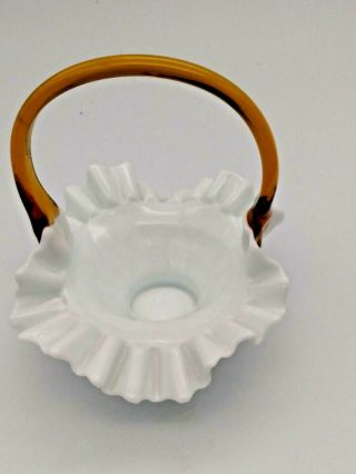 Vintage Fenton Art Milk Glass with Applied Handle (Amber) Basket Ruffled Rim 2