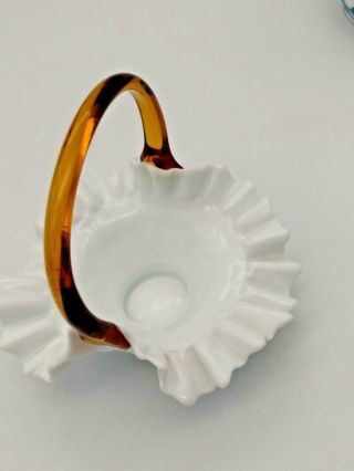 Vintage Fenton Art Milk Glass with Applied Handle (Amber) Basket Ruffled Rim 3