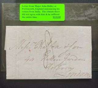 1819 Gb Stampless Letter Military Signed Ridley Navy India Prize Money Ship,