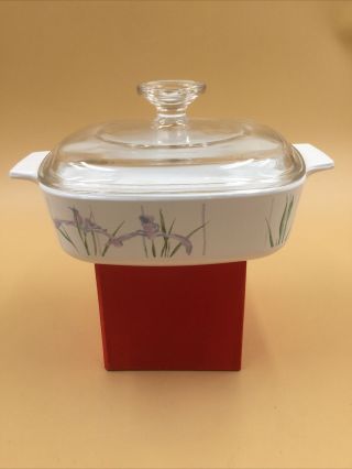 Vintage Corning Ware Shadow Iris 1 Liter Casserole Dish A - 1 - B With Pyrex Lid Usa