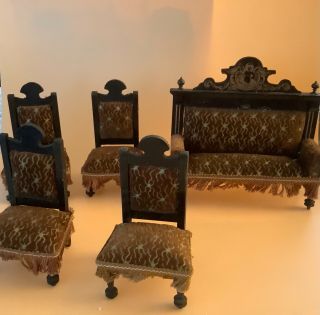 Antique Boulle Biedermeier Dolls House Sofa And Chairs