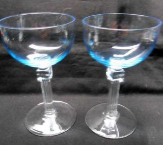 Set of Seven Bryce Colonnade Cerulean Aquarius Blue Liquor Cordials Art Deco 2