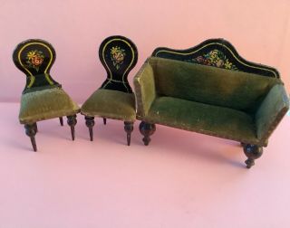 Antique Lithograph Dolls House Miniature Sofa And Chairs