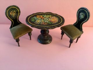 Antique Lithograph Dolls House Miniature Table And Chairs