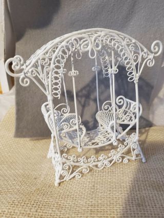 Wire Wicker Swing Chairs Gazebo Dollhouse Miniature Furniture Vintage 1 " Patio