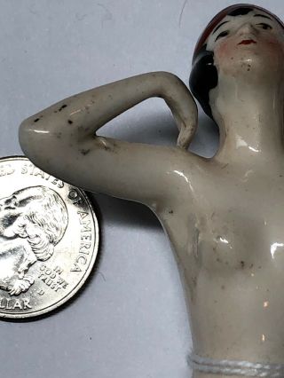 2.  5” Antique German Porcelain Half 1/2 Doll Black Hair Nude Flapper 5882 Arms Up 3