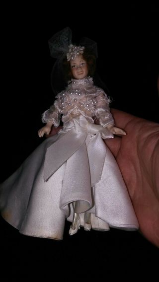 Ooak Vintage Artisan Crafted Dollhouse Miniature wedding Bride Woman Doll 3
