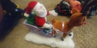Gemmy Rudolph The Red Nosed Reindeer Santa And Sleigh Figure Great