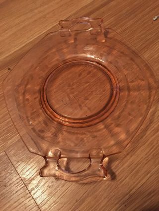 Vintage Light Pink Depression Glass Serving Plate Small Handled Dish Pedestal