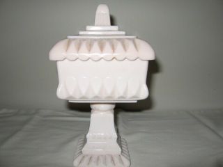 Jeannette Shell Pink Milk Glass Compote/candy Dish W/lid 8 " Height Vgc