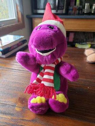 Barney The Dinosaur 1992 Winter Plush With Hat And Scarf Stuffed Animal
