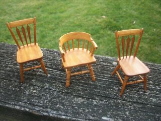 Vintage Artist Made Robert Gray Three Miniature Blonde Chairs Dollhouse Signed