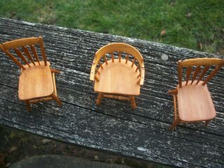 Vintage Artist Made Robert Gray Three Miniature Blonde Chairs Dollhouse Signed 2