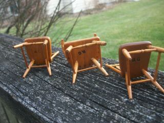 Vintage Artist Made Robert Gray Three Miniature Blonde Chairs Dollhouse Signed 3