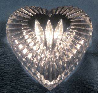 Waterford Cut Crystal Art Glass Heart Shaped Desk Paperweight Figurine.  3 ".  Euc