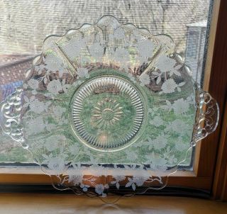 Vintage Cambridge Etched Blossom Time Two Handled Serving Dish / Plate 13 In