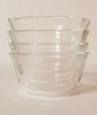 Set Of 4 Vintage 6 Oz.  Clear Pyrex Custard Cups Scalloped Edge 3 Rings 463